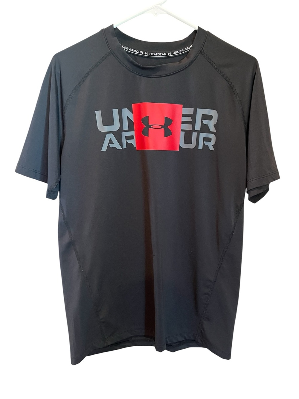 Under Armour Black Short Sleeve HeatGear T-Shirt with Red Logo
